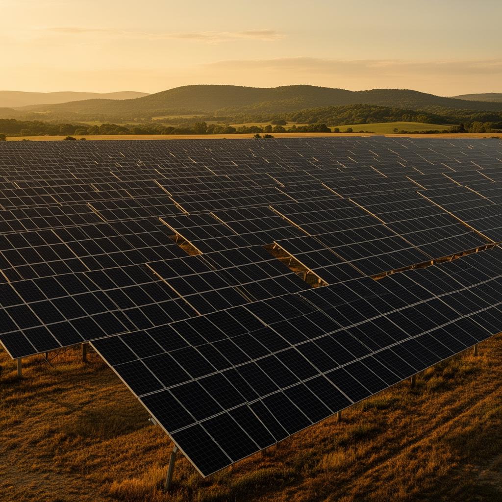Aerial view of a utility-scale solar farm